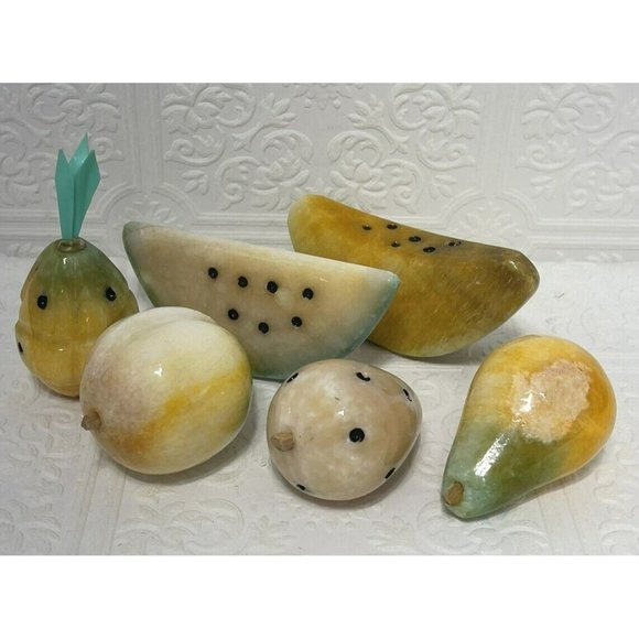 Marbled Fruit Figurines - Set of 6 Mid Century Modern Italian Alabaster Fruits
